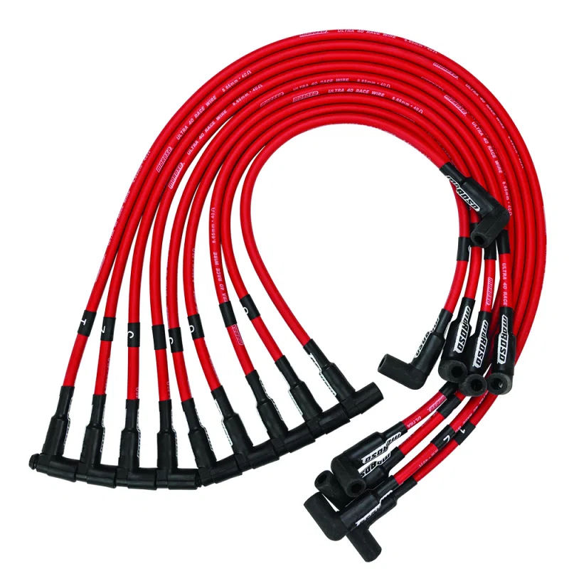 Moroso 73699, Chevrolet Small Block (Sprint Car) Ignition Wire Set - Ultra 40 - Unsleeved - HEI - Red