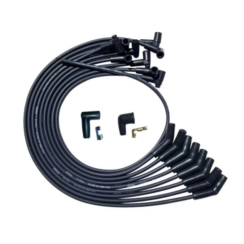 Moroso 51027, SBC Over Valve Cover Unsleeved 135 Deg Plug 90 HEI Ultra Spark Plug Wire Set - Black