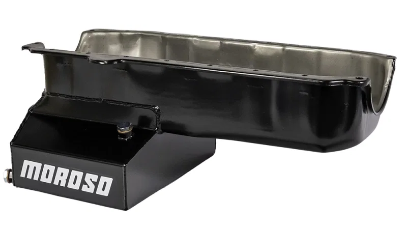 Moroso 21308, Pre-85 Chevrolet Small Block (w/Passenger Side Dipstick) Wet Sump 7qt 8in Steel Oil Pan - Blk