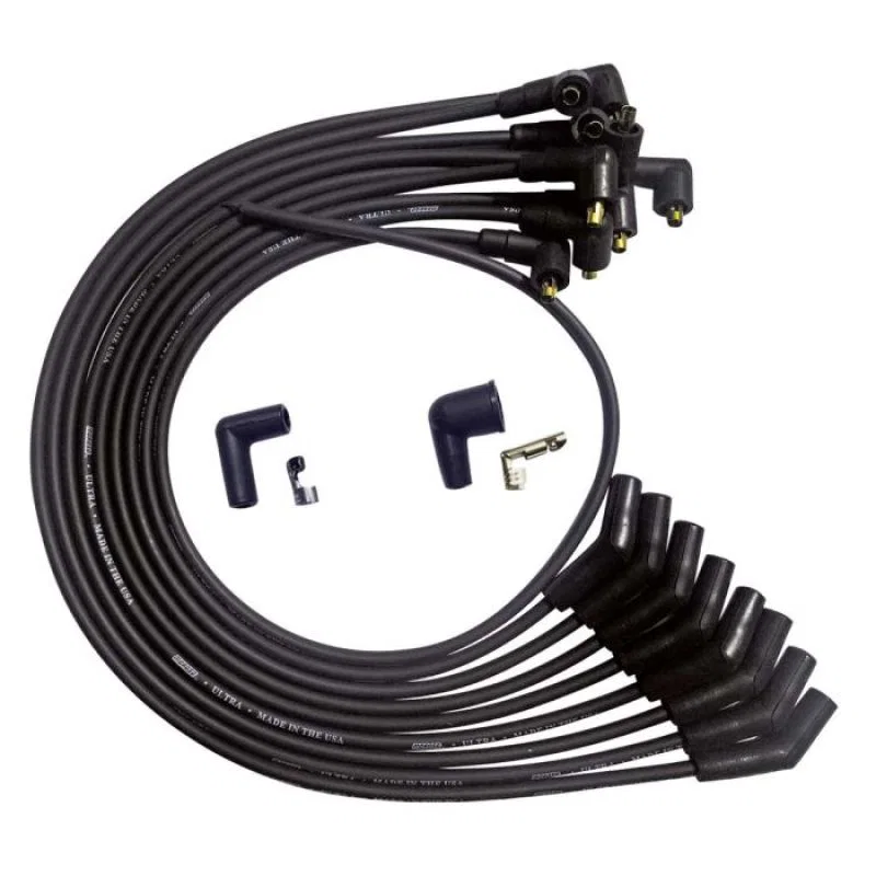 Moroso 51073, SB Ford 351W Unsleeved 135 Deg Plug End Non-HEI Ultra Spark Plug Wire Set - Black