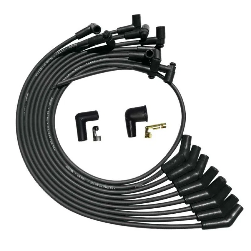 Moroso 51070, SB Ford 260289302 135 Deg Plug Boots HEI Unsleeved Ultra Spark Plug Wire Set - Black