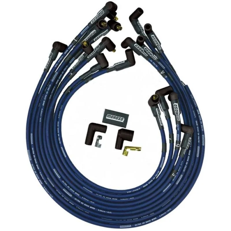 Moroso 73665, Chevrolet Small Block Ignition Wire Set - Ultra 40 - Unsleeved - Non-HEI - Under Header -Blue