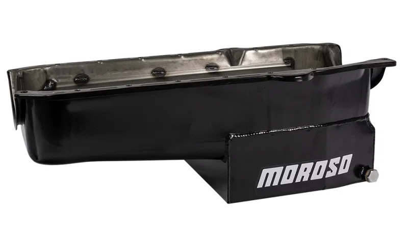 Moroso 21320, 86-Up Chevrolet Small Block (w/1 Pc Rear Main Seal) Wet Sump 7qt 7.5in Steel Oil Pan - Black
