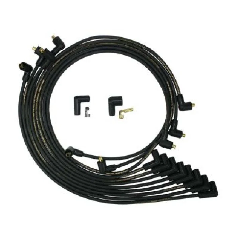 Moroso 9865M, Chevrolet Small Block Non-HEI Under Header Unsleeved 90 Deg Mag Tune Ignition Wire Set - Blk