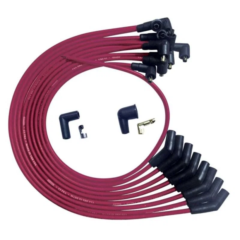 Moroso 52073, SB Ford 351W 135 Deg Plug Boots Non-HEI Ultra Spark Plug Wire Set - Red