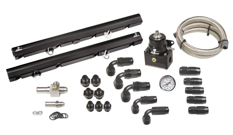 Aeromotive 14172, 86-98 Ford Mustang GT 5.0L Bolt-On Fuel Rail Kit - Black