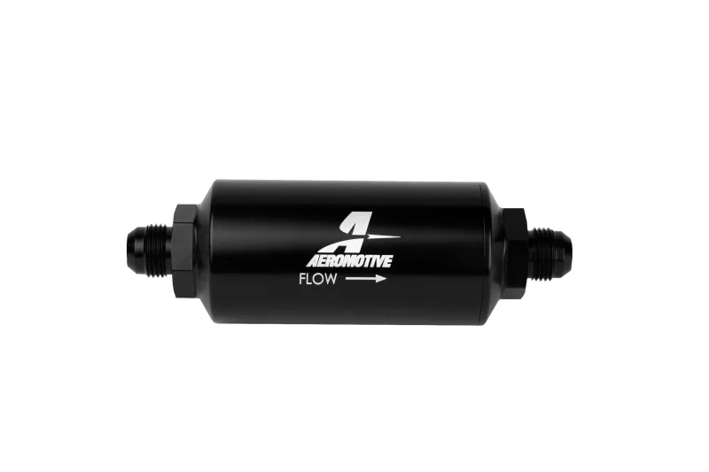 Aeromotive 12375, In-Line Filter - AN-08 size Male - 10 Micron Microglass Element - Bright-Dip Black