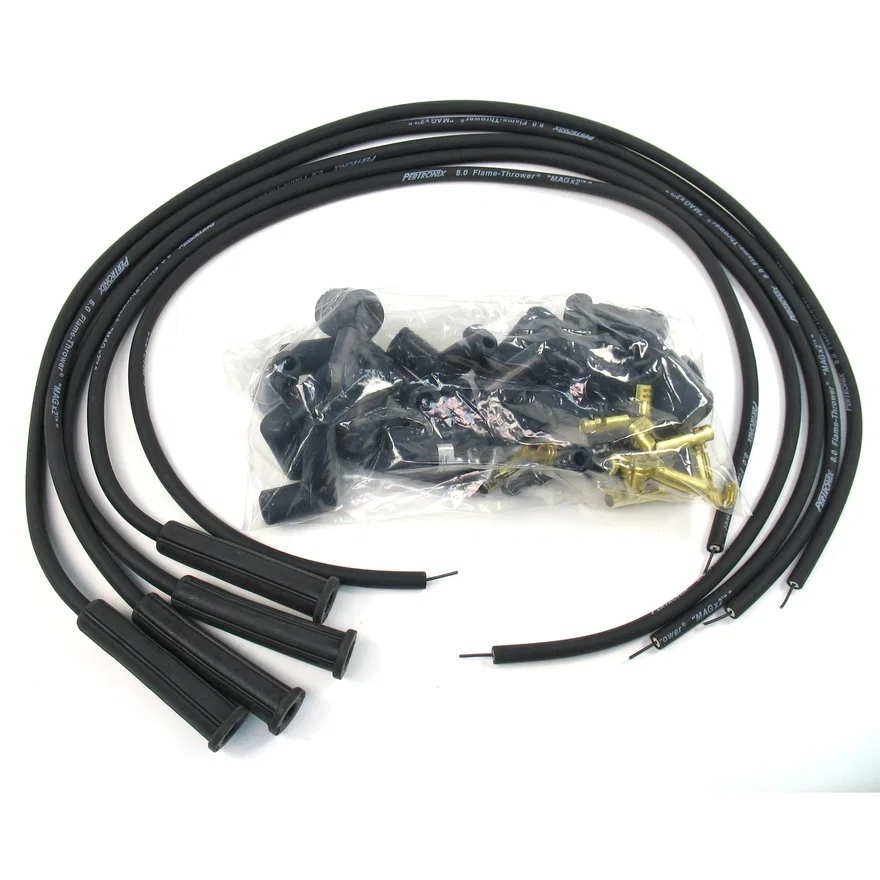 Pertronix 8042VW, Flame-Thrower Spark Plug Wires 4 cyl 8mm VW Universal 180 Degree Black