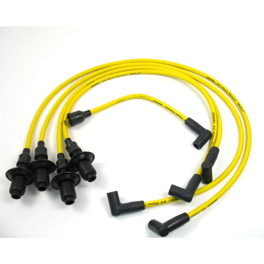 Pertronix 804505, Flame-Thrower Spark Plug Wires 4 cyl 8mm VW Male Cap Yellow