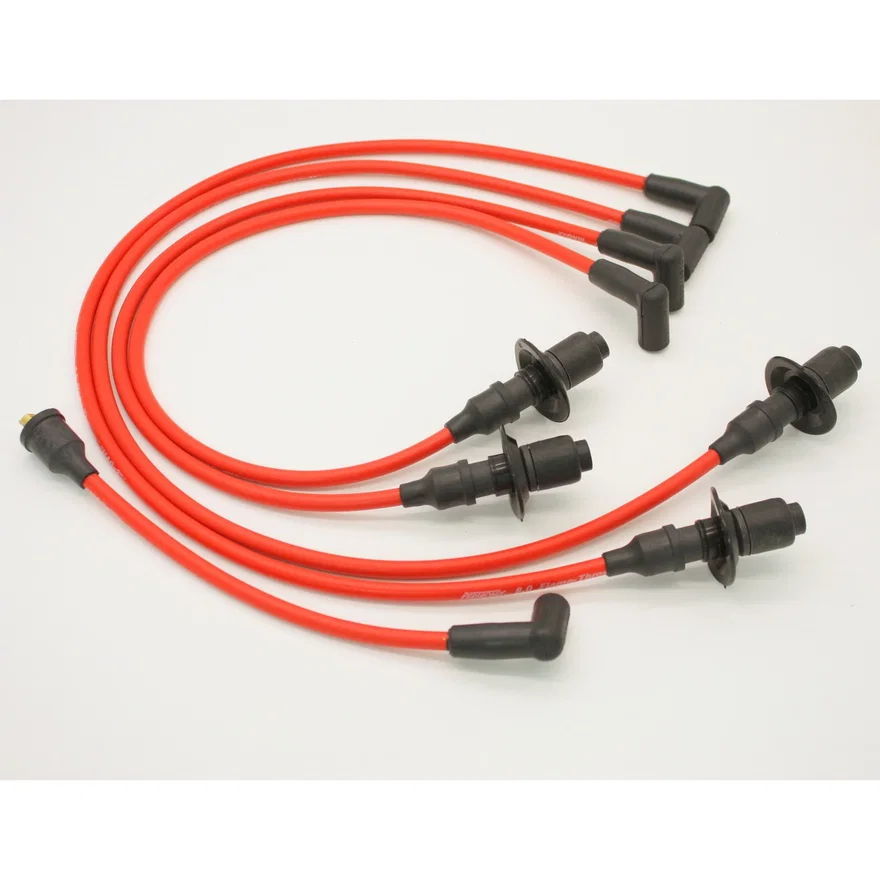 Pertronix 804404, Flame-Thrower Spark Plug Wires 4 cyl 8mm VW Male Cap Red
