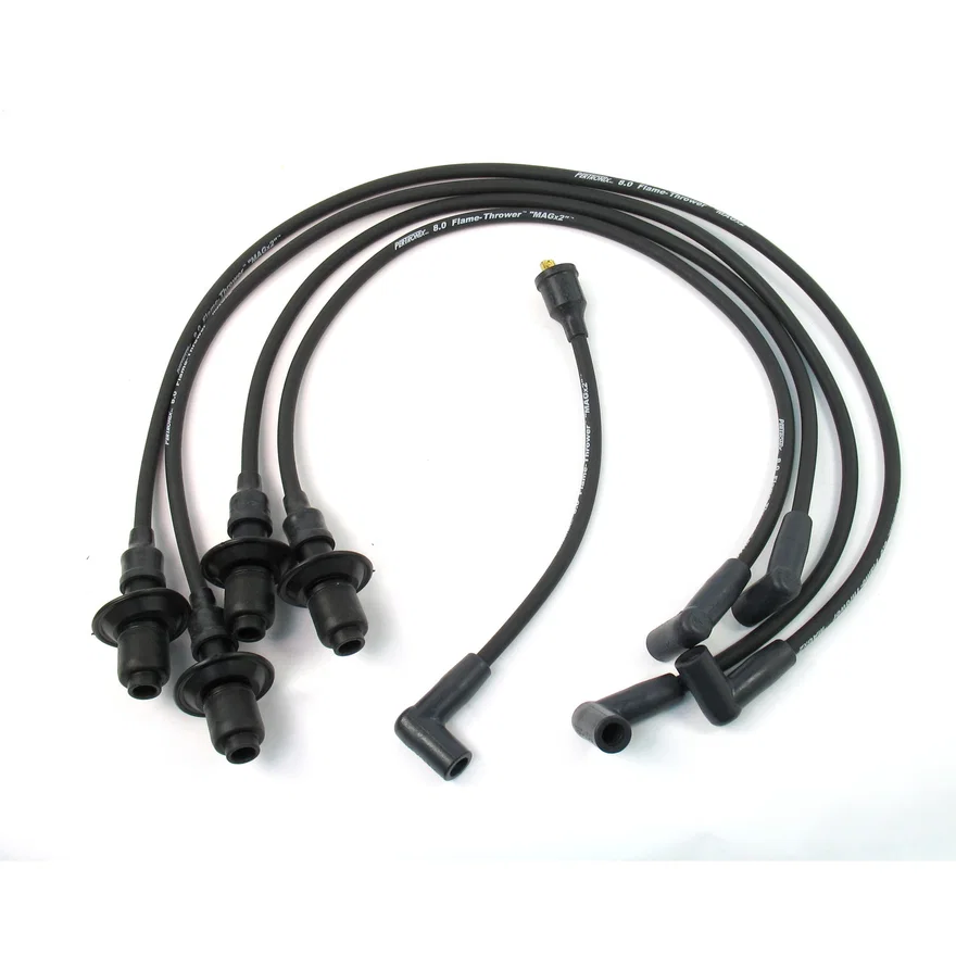 Pertronix 804202, Flame-Thrower Spark Plug Wires 4 cyl 8mm VW Male Cap Black