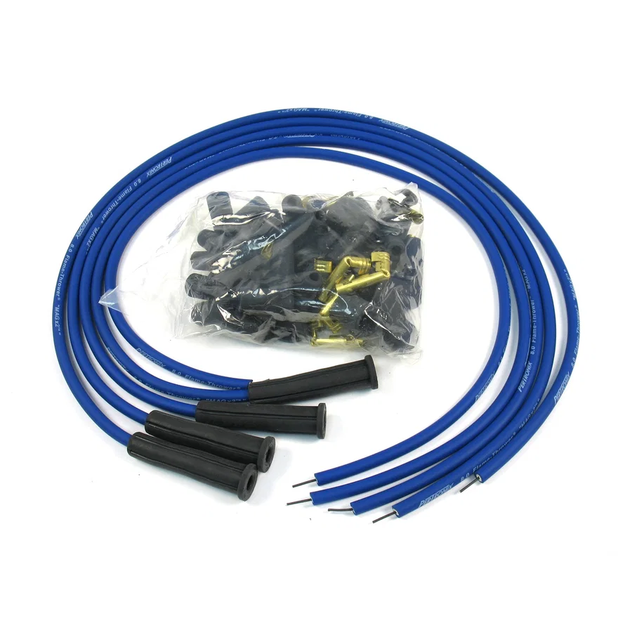 Pertronix 804380, Flame-Thrower Spark Plug Wires 4 cyl 8mm Universal 180 Degree Blue