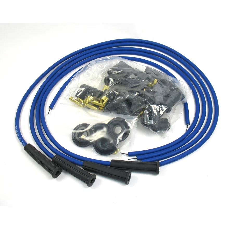 Pertronix 8043VW, Flame-Thrower Spark Plug Wires 4 cyl 8mm VW Universal 180 Degree Blue