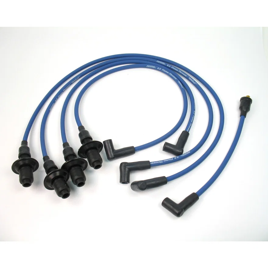 Pertronix 804303, Flame-Thrower Spark Plug Wires 4 cyl 8mm VW Male Cap Blue