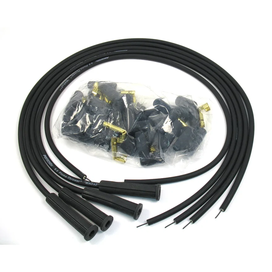 Pertronix 804280, Flame-Thrower Spark Plug Wires 4 cyl 8mm Universal 180 Degree Black