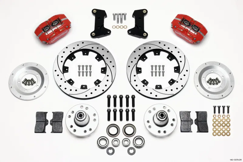 Wilwood 140-13378-DR, Dynapro Dust-Boot Front Kit 12.19in Drilled Red 74-80 Pinto/Mustang II Disc Spindle only