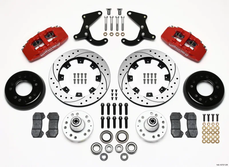 Wilwood 140-10737-DR, Dynapro 6 Front Hub Kit 12.19in Drilled Red 55-57 Chevy