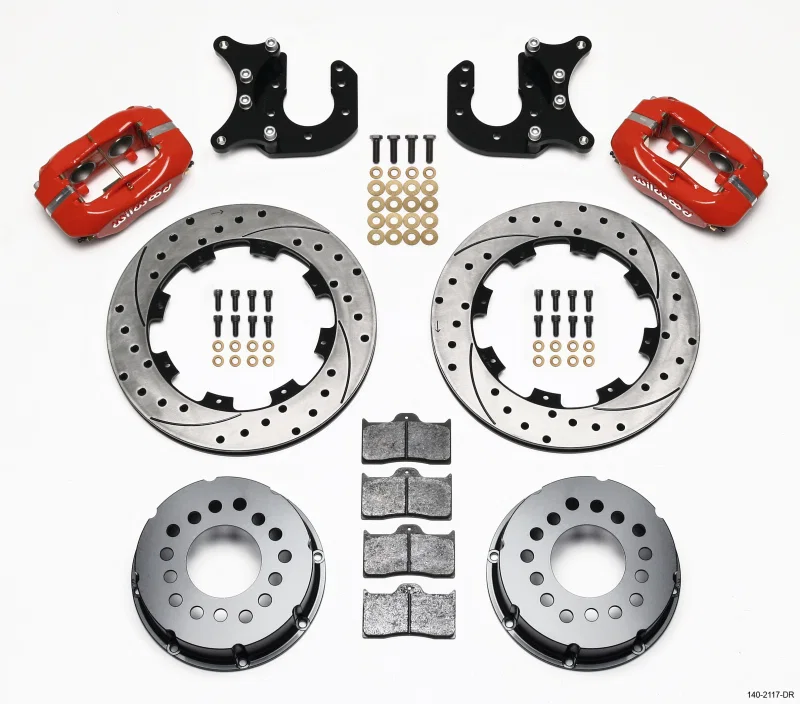 Wilwood 140-2117-DR, Forged Dynalite P/S Rear Kit Drilled Red Mopar-Dana 2.36in Offset