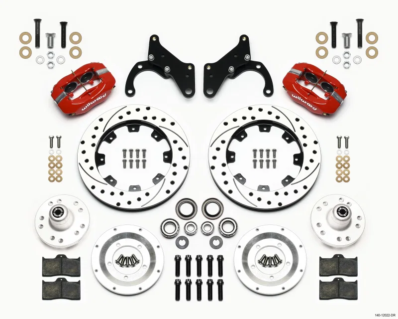 Wilwood 140-12022-DR, Forged Dynalite Front Kit 12.19in Drilled Red 65-68 Chevy Impala -Drum Spindle