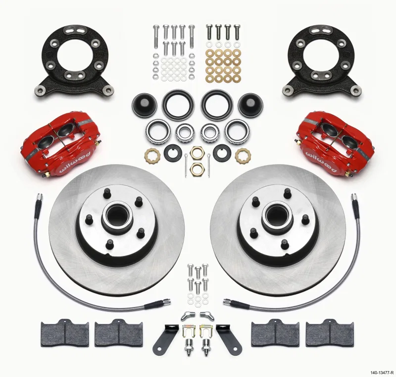 Wilwood 140-13477-R, Forged Dynalite-M Front Kit 11.30in 1 PC Rotor&Hub Red 1970-1973 Mustang Disc & Drum Spindle