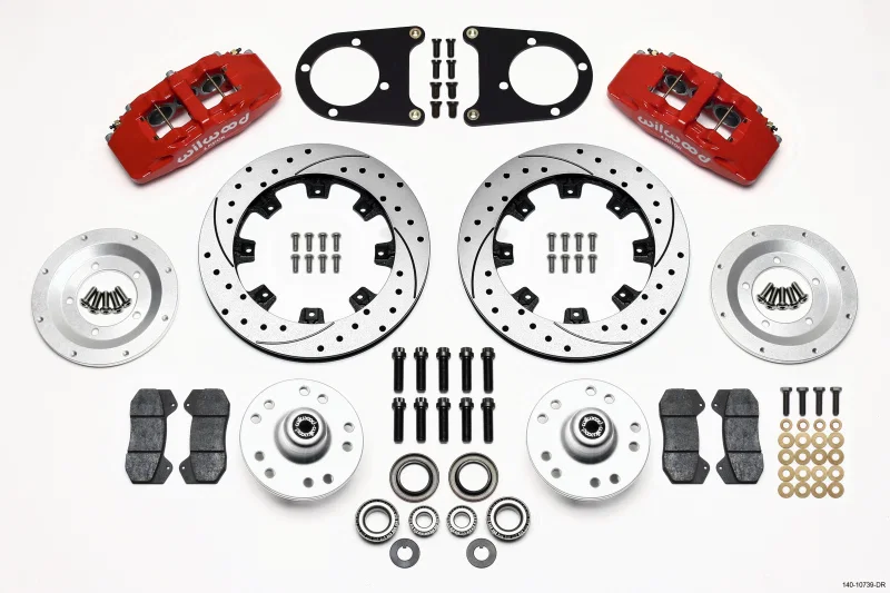 Wilwood 140-10739-DR, Dynapro 6 Front Hub Kit 12.19in Drilled Red 37-48 Ford Psgr. Car Spindle