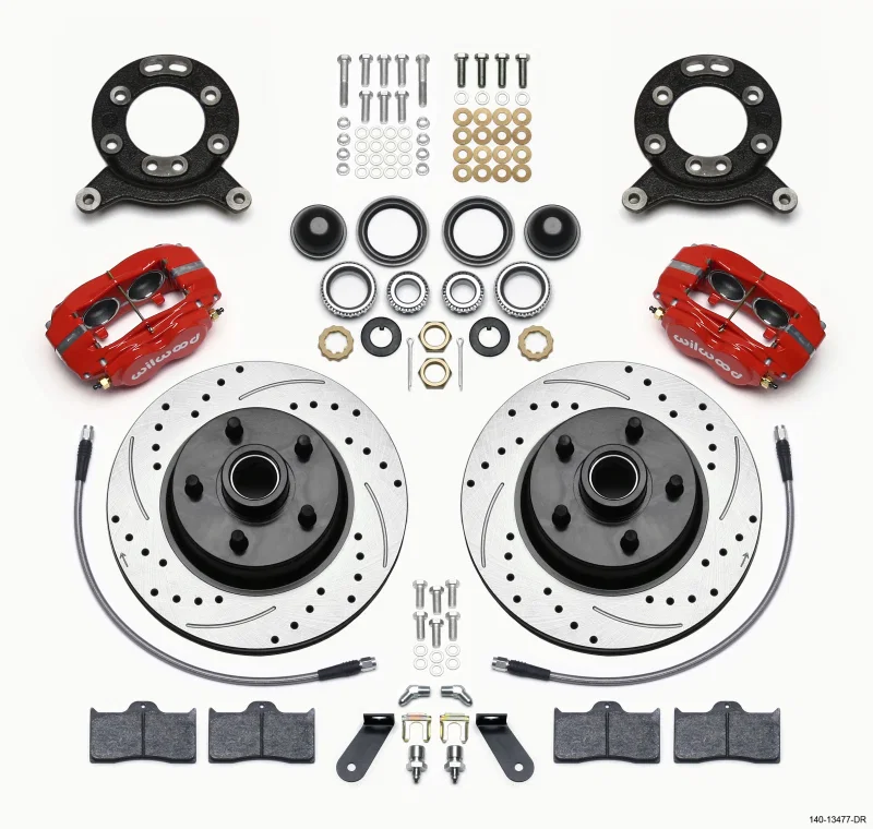 Wilwood 140-13477-DR, Forged Dynalite-M Front Kit 11.30in 1 PC Rotor&Hub Drill-Red 1970-1973 Mustang Disc & Drum