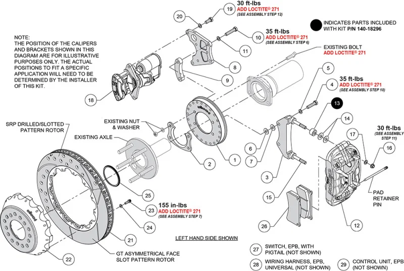 Wilwood 140-18296-R, New Big Ford XRS4R Rear EPB Big Brake Kit - 14.00in Slotted Rotor - 2.50in Offset - Red