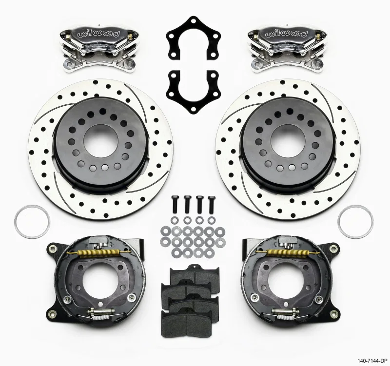 Wilwood 140-7144-DP, Forged Dynalite P/S P-B Kit Drilled Polished Mopar/Dana 2.36in Off w/Snap Ring Bearing