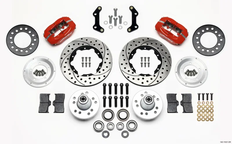 Wilwood 140-11021-DR, Forged Dynalite Front Kit 11.00in Drilled Red 70-72 CDP B & E Body-Disc