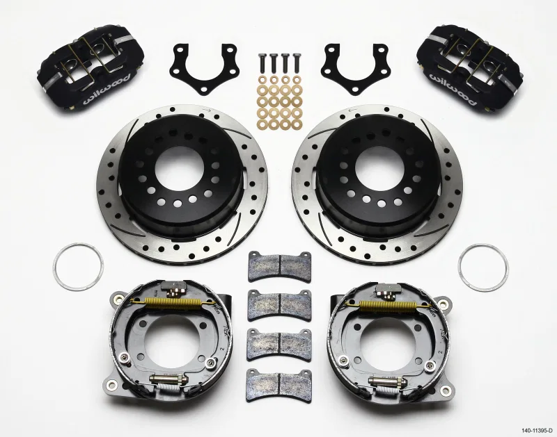 Wilwood 140-11395-D, Dynapro Low-Profile 11.00in P-Brake Kit Drilled Mopar/Dana 2.36in Off w/Snap Ring Bearing