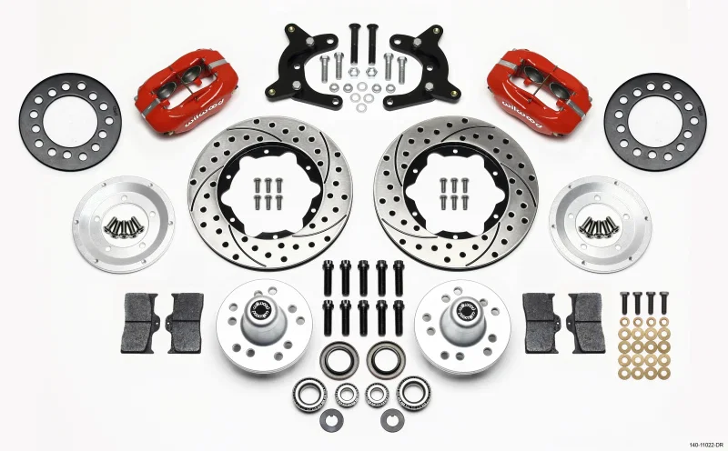 Wilwood 140-11022-DR, Forged Dynalite Front Kit 11.00in Drilled Red 62-72 CDP A Body - 9in Drum