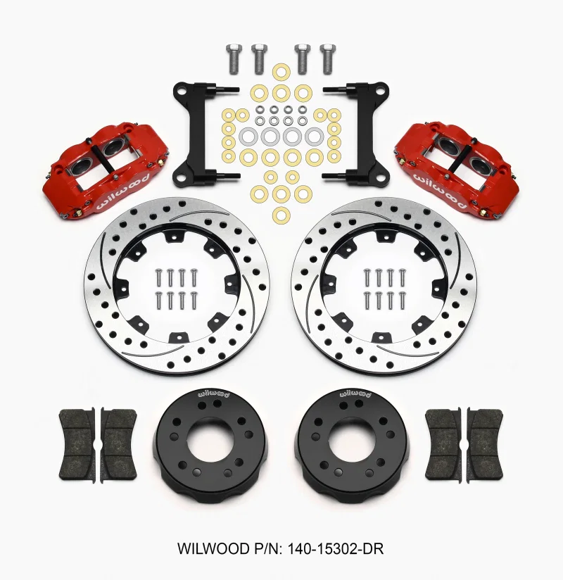 Wilwood 140-15302-DR, Narrow Superlite 6R Front Kit 12.19in Drilled Red 63-87 C10 w/ Wilwood Pro Spindles