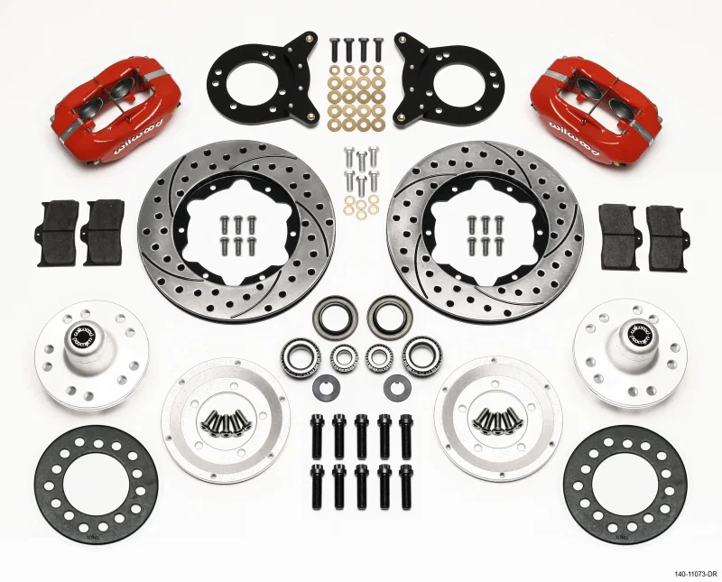Wilwood 140-11073-DR, Forged Dynalite Front Kit 11.00in Drill Red 1970-1973 Mustang Disc & Drum Spindle