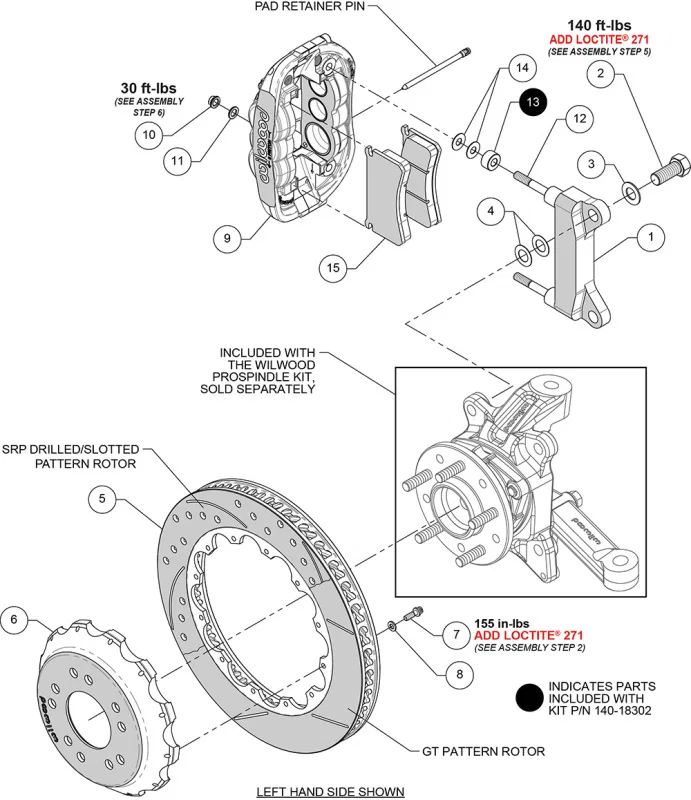 Wilwood 140-18301-D, Chevy C10 XRS6R Front Big Brake Kit - 13.06in Drill & Slot Rotor - Alum. Pro Spindle - Black