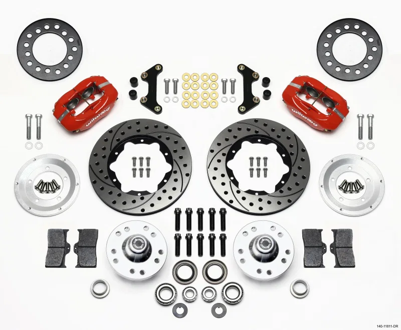 Wilwood 140-11811-DR, Forged Dynalite Front Kit 11.00in Drill-Red 49-54 Chevy / 53-62 Corvette