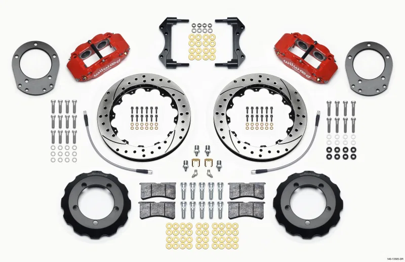Wilwood 140-13305-DR, Narrow Superlite 4R Front Hat Kit 12.88in Drill Red 76-77 Ford Bronco Dana 44 w/Lines