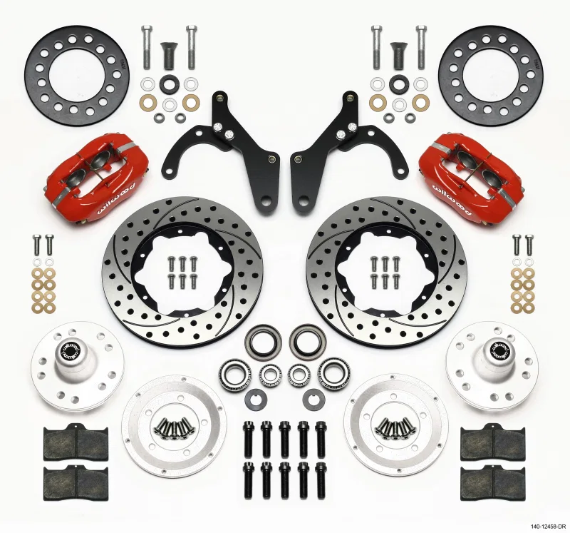 Wilwood 140-12458-DR, Forged Dynalite Front Kit 11.00in Drill-Red 59-64 Chevy Impala / 63-64 Corvette