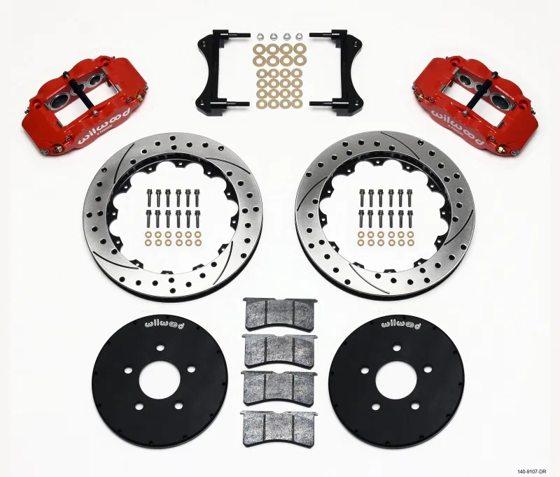 Wilwood 140-9107-DR, Narrow Superlite 6R Front Hat Kit 12.88in Drill Red 1994-2004 Mustang