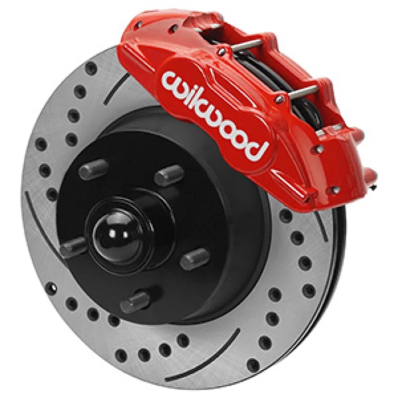 Wilwood 140-16801-DR, 65-67 Ford Mustang D11 11.29 in. Brake Kit w/ Flex Lines - Drilled Rotors (Red)