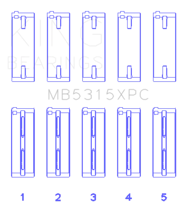 King Engine Bearings MB5315XPC0.5, 1992+ Mitsubishi 4G63/4G64 EVO I-IV (Size 0.5) Coated Performance Main Bearing Set
