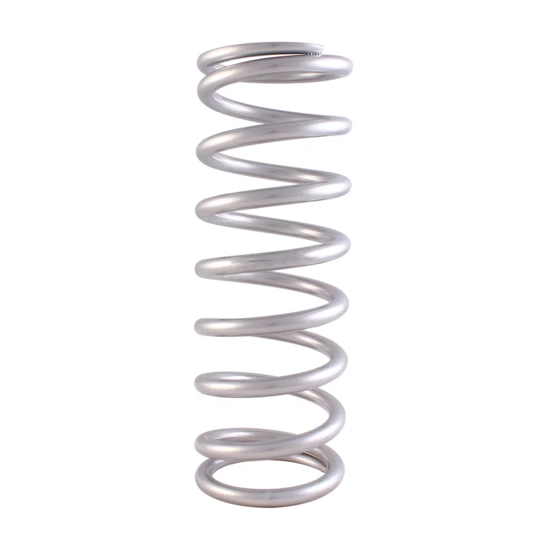 QA1 9HTSP550, 3-4/5in ID Tapered High Travel Pigtail Spring - 9in Length x 550lbs/in - Silver Powder Coated