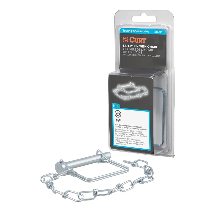 CURT 28001, 3/8in. Safety Pin with 12in. Chain (2-3/4in. Pin Length; Packaged)