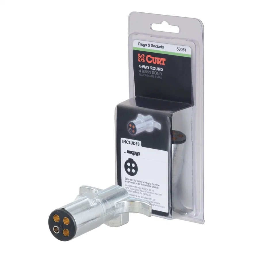 CURT 58061, 4-Way Round Connector Plug (Trailer Side; Packaged)
