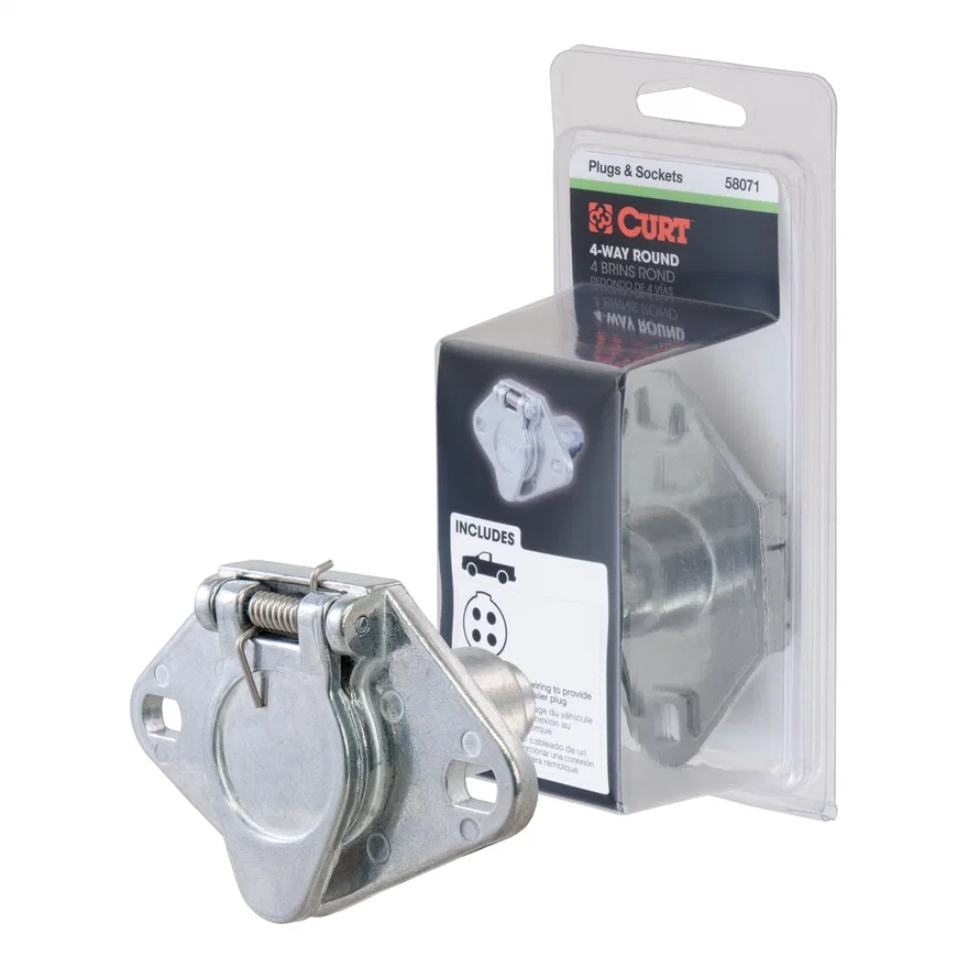 CURT 58071, 4-Way Round Connector Socket (Vehicle Side; Packaged)
