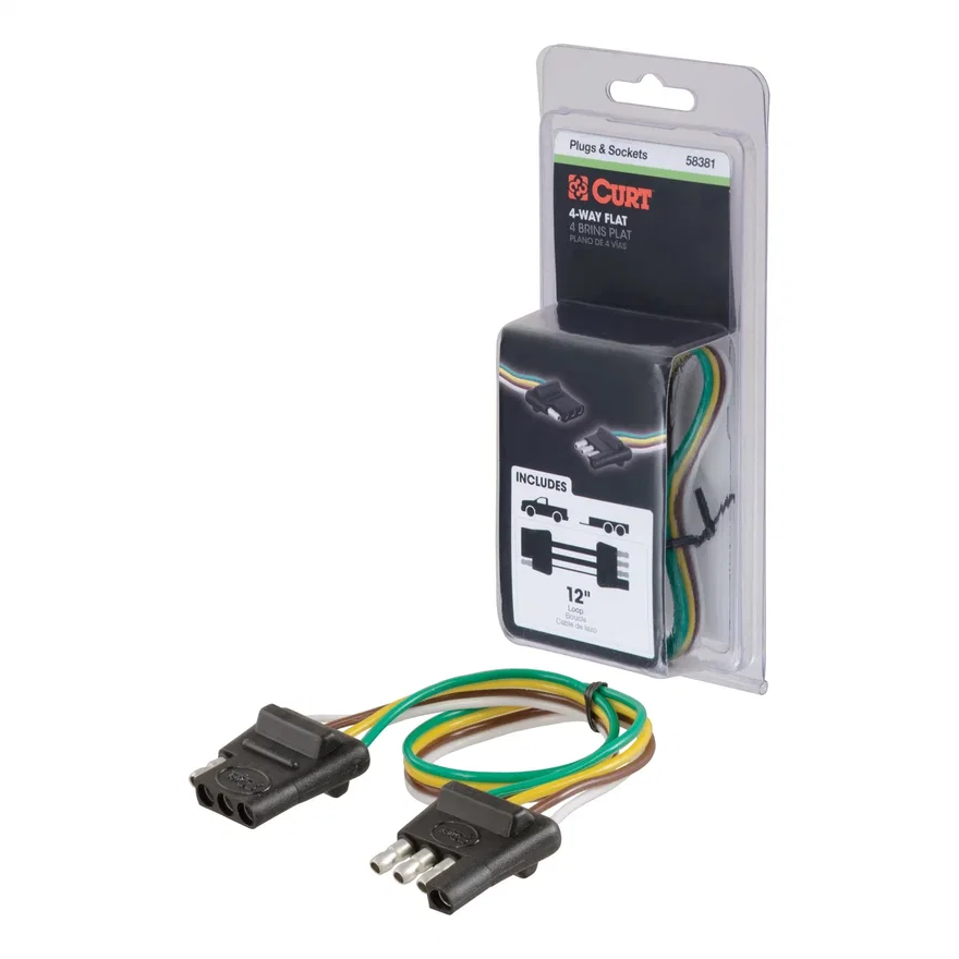 CURT 58381, 4-Way Flat Connector Plug/Socket with 12in. Wires (Packaged)