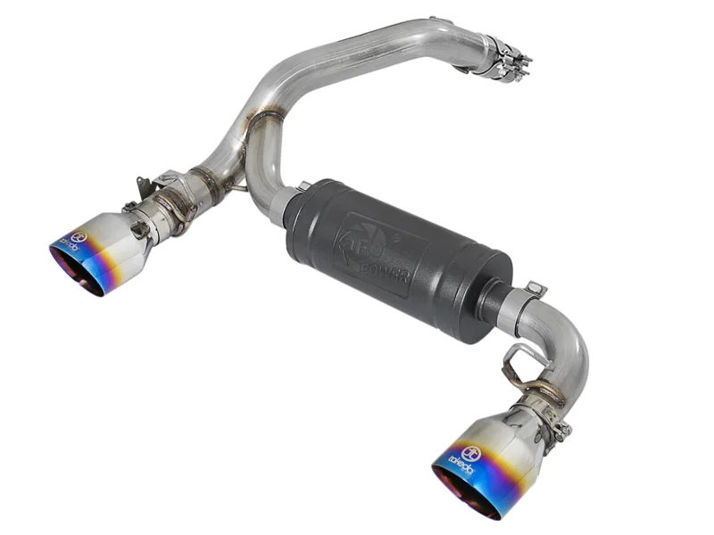 aFe 49-33104-L, Takeda 3in 304 SS Axle-Back Exhaust System w/ Blue Flame Tip 16-18 Ford Focus RS 2.3L (t)