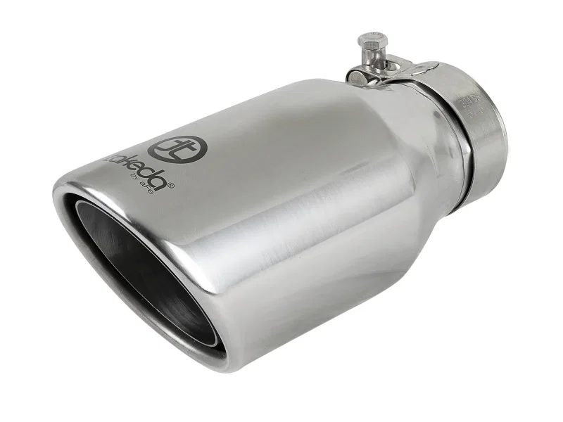aFe 49T25404-P08, Takeda 304 Stainless Steel Clamp-On Exhaust Tip 2.5in. Inlet / 4in. Outlet / 8in. L - Polished