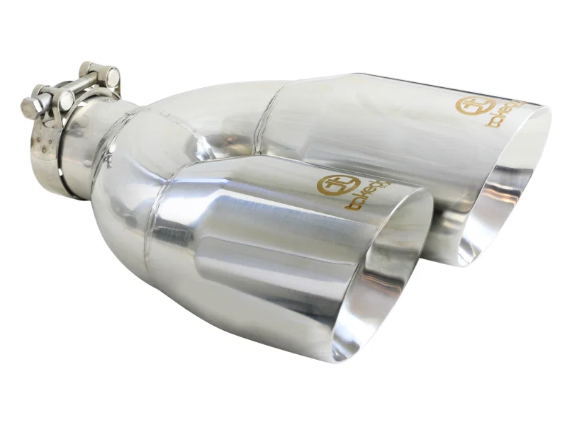 aFe 49T25484-P122, Takeda 2.5in 304 Stainless Steel Clamp-on Exhaust Tip Drivers Side 2.5in Inlet 4inDual- Polished