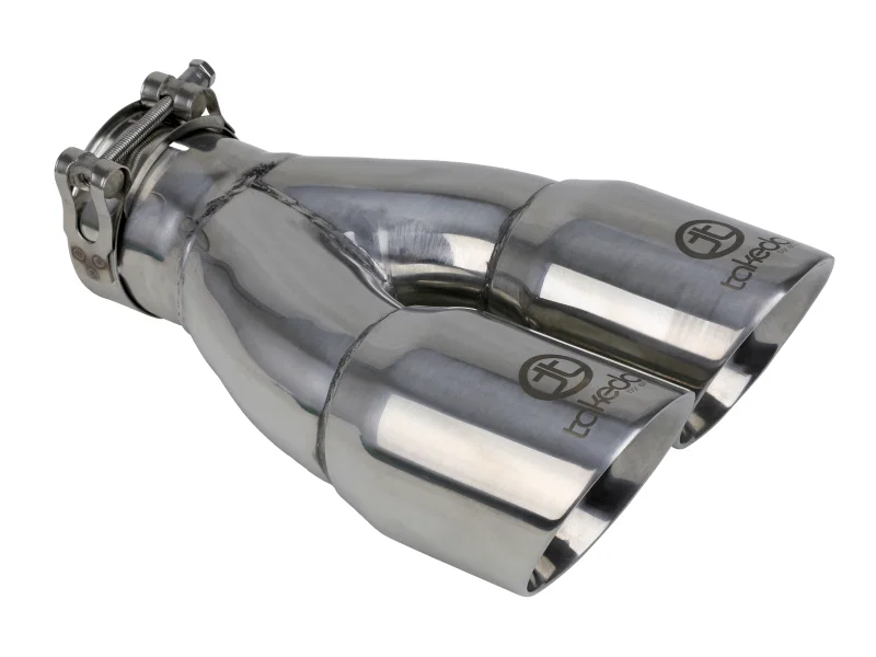 aFe 49T25364-P10, Takeda 2.5in 304 Stainless Steel Clamp-on Exhaust Tip 2.5in Inlet 3in Dual Outlet - Polished