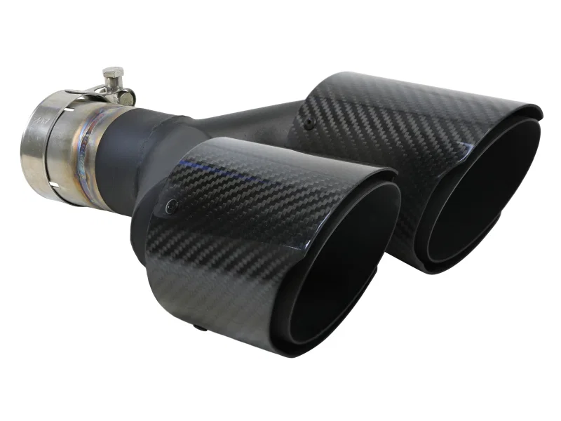 aFe 49T25480-C122, Takeda 2.5in 304 Stainless Steel Clamp-on Exhaust Tip Driver side 2.5in Inlet 4in Dual-Carbon